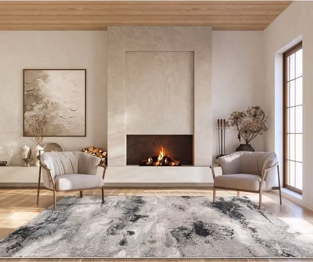 Desire Rugs Elysium Modern Abstract Action Living Room Area Rug in Mist Grey and Gold, W: 290 cm, D: 200 cm