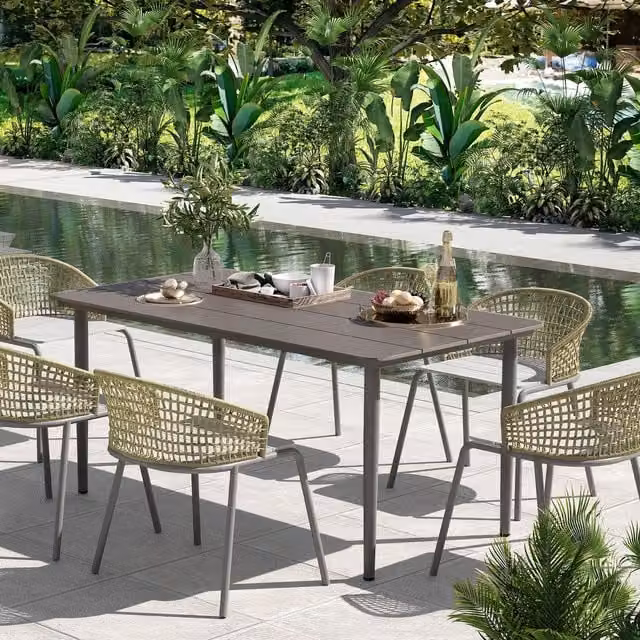 Outsunny Minimalist Rectangular Garden Table with Matt Dark Grey Composite and Metal Frame
