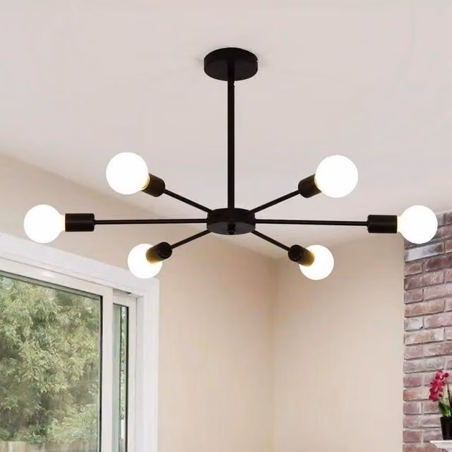 Garwarm Modern Black Metal 6-Light Sputnik Chandelier with Adjustable Height