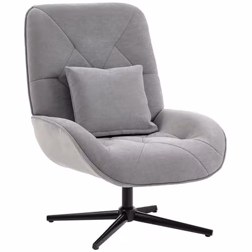 HOMCOM Swivel Accent Chair in Grey Fabric with Armrests and 360 Degree Rotation – 1
