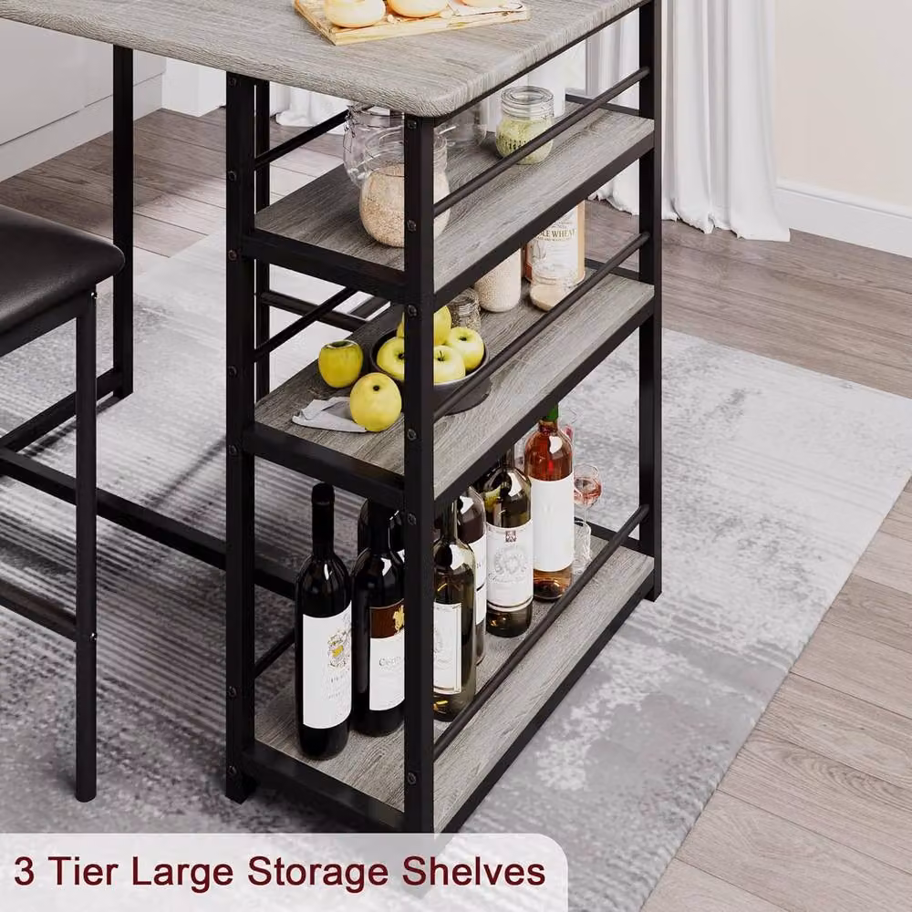 London Boutique 3-Piece Bar Height Dining Set with Table and 2 Chairs in Grey – 3