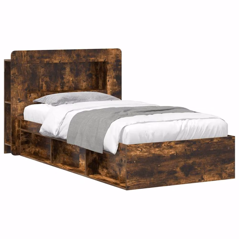 Berkfield Home Modern Bed Frame with Storage Drawers in Smoked Oak Brown, W: 75 cm, L: 190 cm – 2