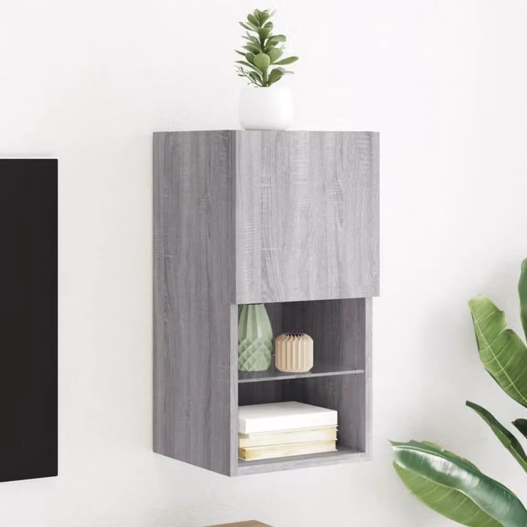 Berkfield Home Modern TV Cabinet with LED Lights in Grey Sonoma, W/D/H: 60 x 30.5 x 30 cm