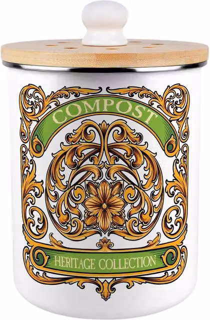 Purely Home French Nouveau Metal Compost Caddy with Flip Lid, 2L, Gold