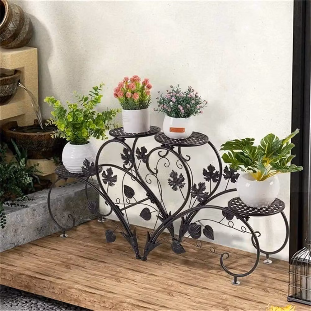 KORVIXA Set of 2 Black Metal Round Potted Plant Stands, H 45.0 x W 42.5 x D 21.0 cm – 4