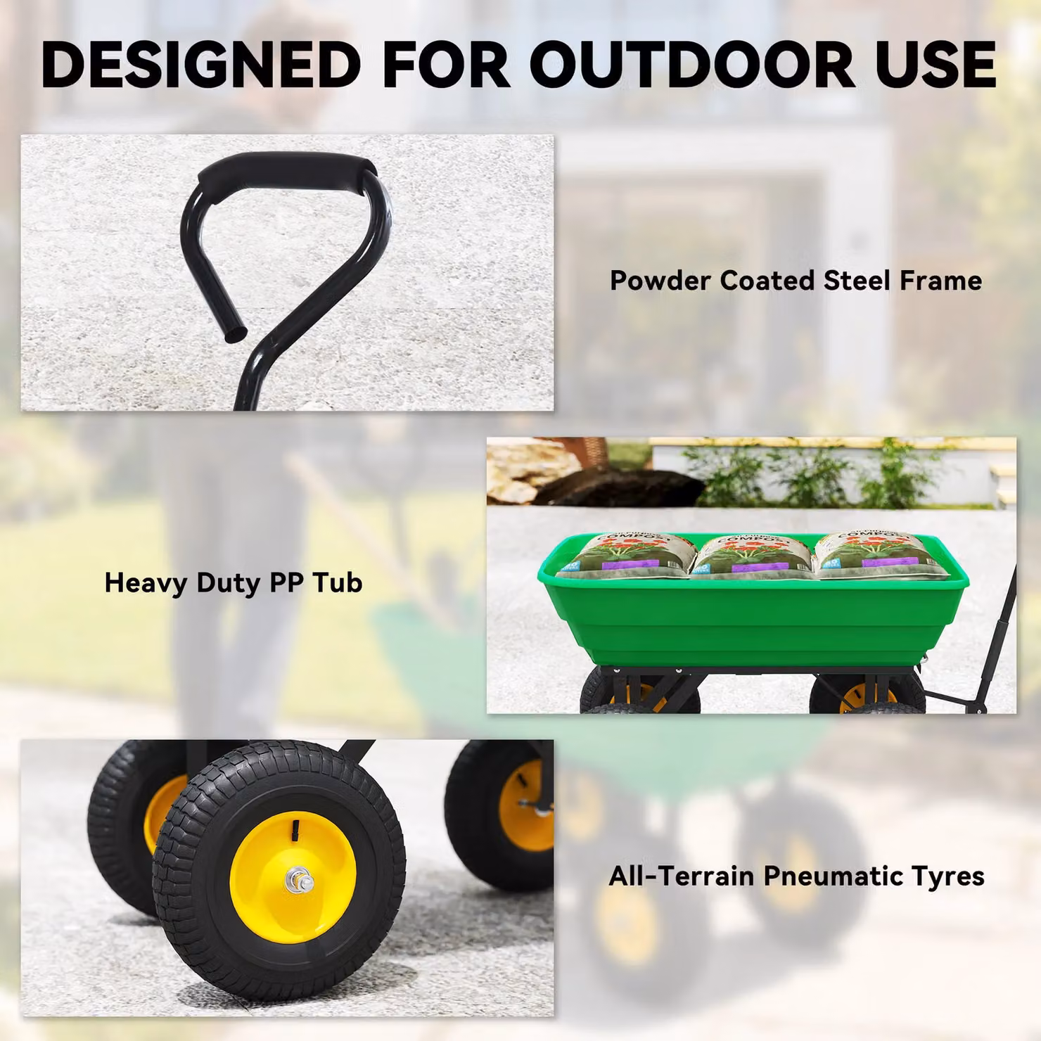 OUTSUNNY Green Steel Garden Cart Trolley with 4 Wheels – 5