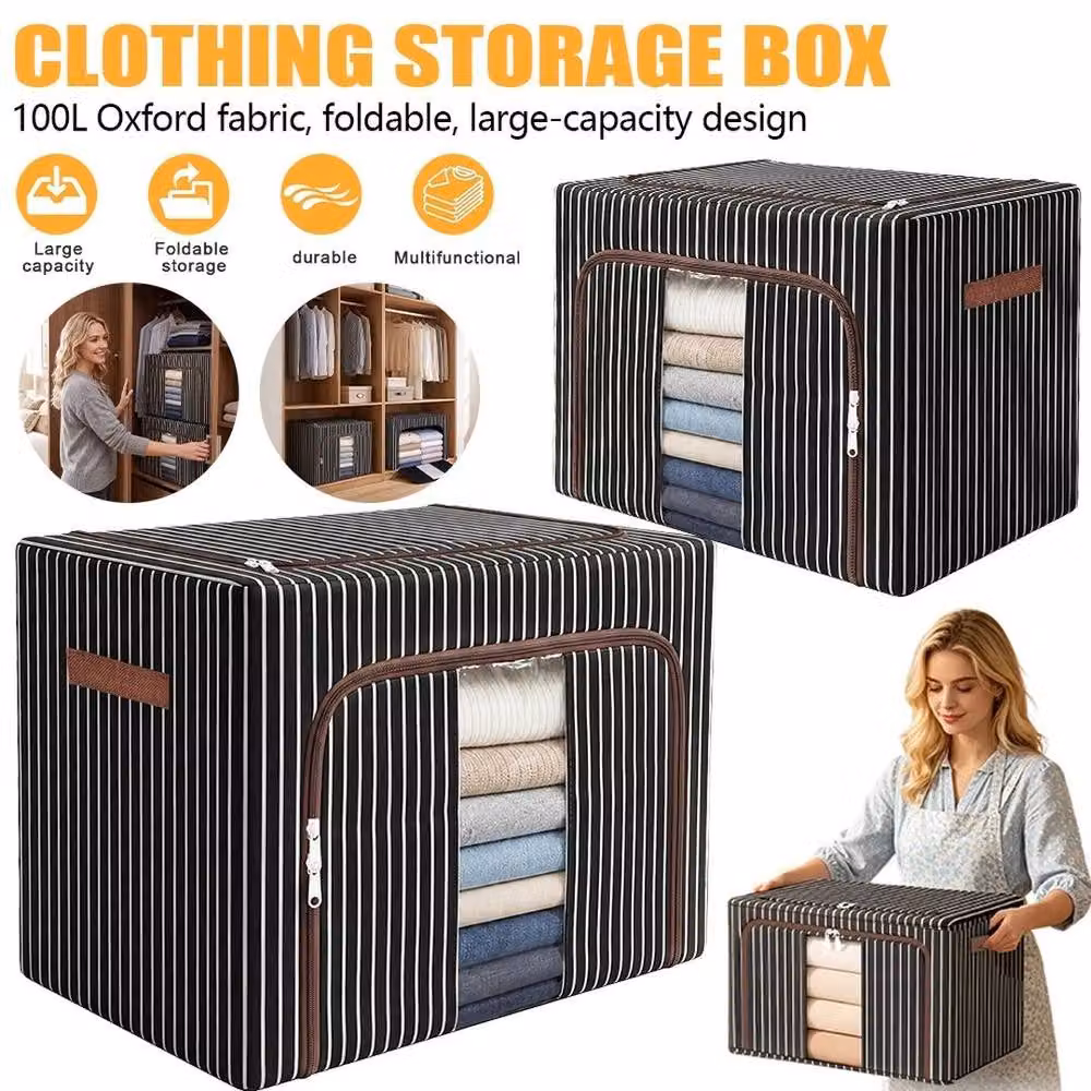 SPETLEK 100L Folding Storage Box in Black Fabric and Metal – 5