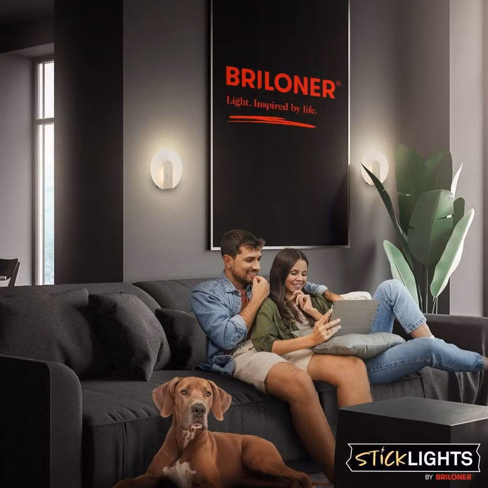 Briloner Cordless Rechargeable LED Wall Light with Motion and Dusk Sensor in Metallic Silver Nickel Matt – 9