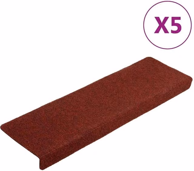 Berkfield Home Needle Punch Stair Mats, 5 Pack, Bordeaux Red, W/D/H: 65 x 21 x 4 cm