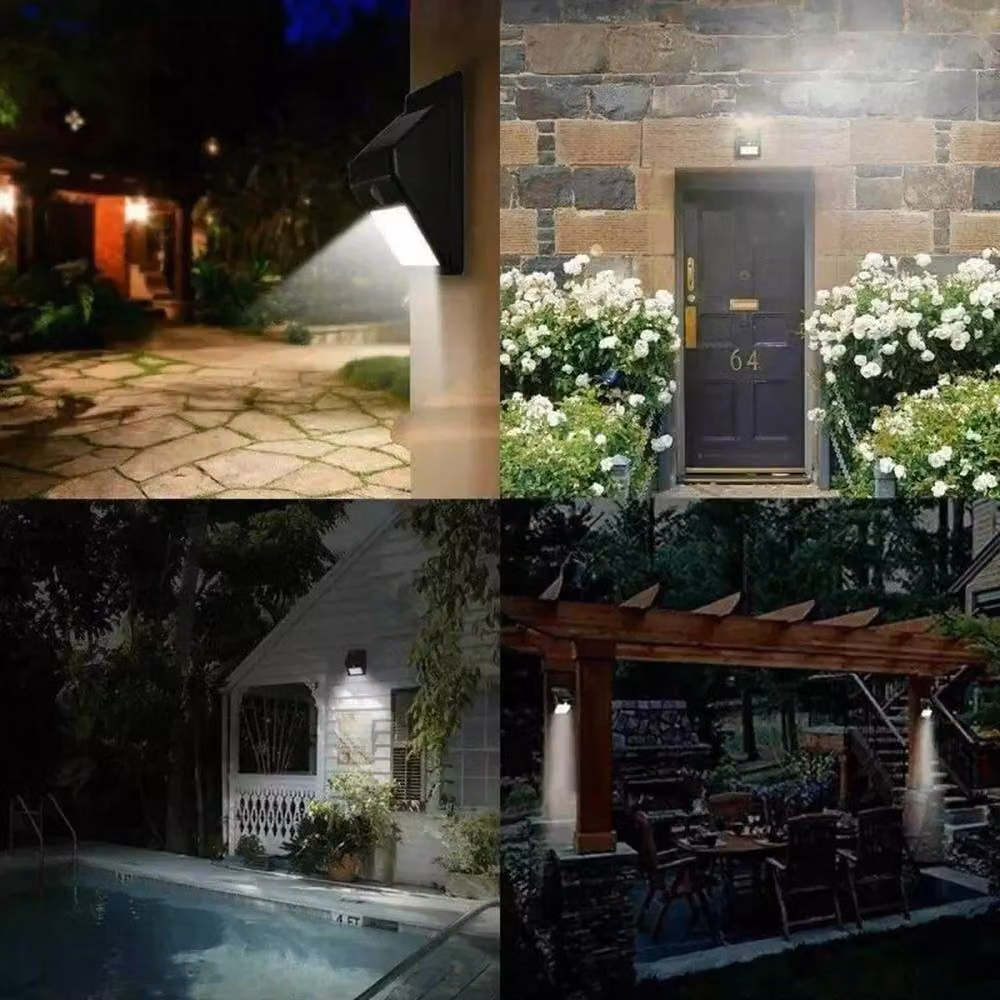 FLAVORA 8 Pack Solar LED Outdoor Garden Security Wall Lamps with Motion Sensor in Black – 5