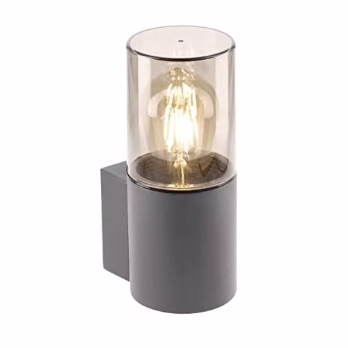 CGC Lighting Modern Outdoor Wall Lantern in Black with Smoky Glass Diffuser, IP54 Weatherproof, H: 22.0 cm, W: 12.0 cm, D: 9.0 cm – 2