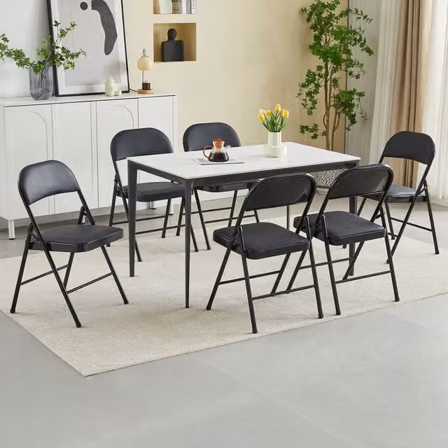 MCC Direct Set of 6 Black Folding Dining Chairs with Metal Frame and Padded Synthetic Leather Seats – 1