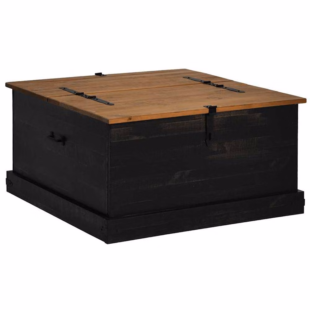 Berkfield Home HALDEN Storage Chest in Black Solid Pine Wood W/D/H: 91 x 91 x 47 cm – 3