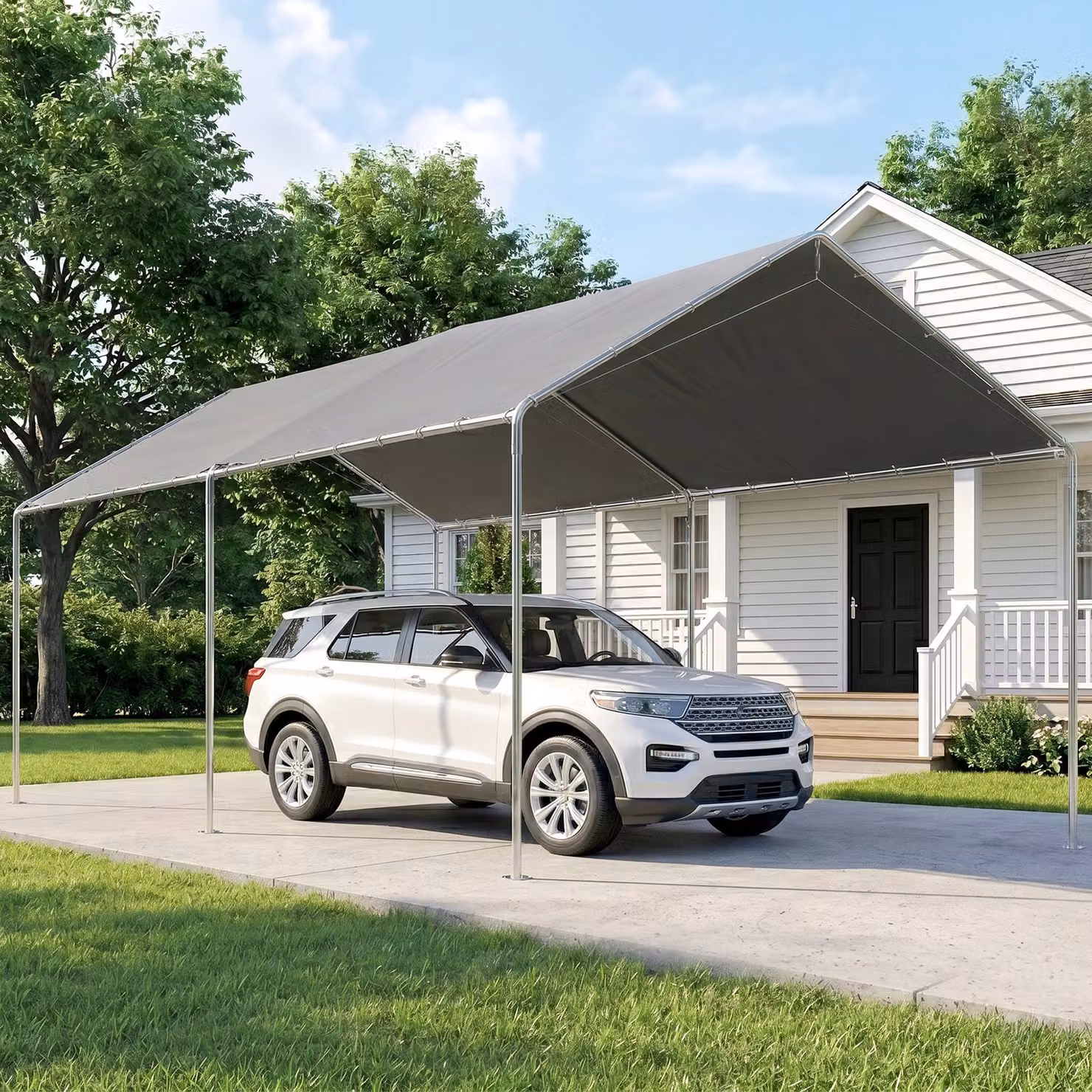 Outsunny Heavy Duty Galvanised Steel Carport Garage Car Shelter in Grey, W: 6 m, D: 3 m, H: 2.6 m – 2