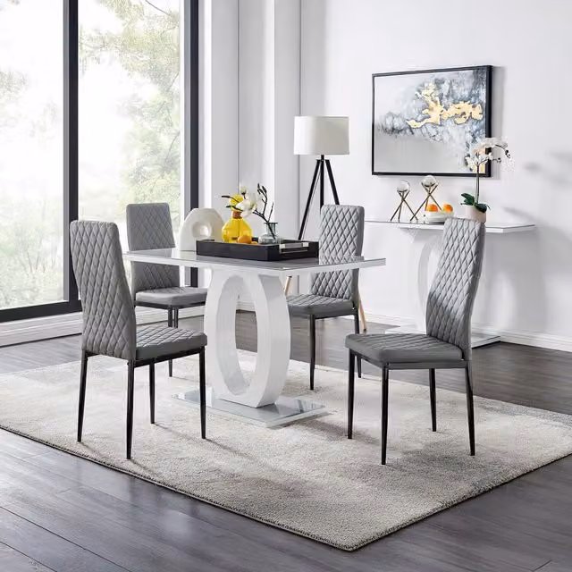 FurnitureboxUK Giovani Grey Glass Rectangular Dining Table and 4 Black Milan Faux Leather Chairs W/D/H: 120 x 70 x 70 cm – 1