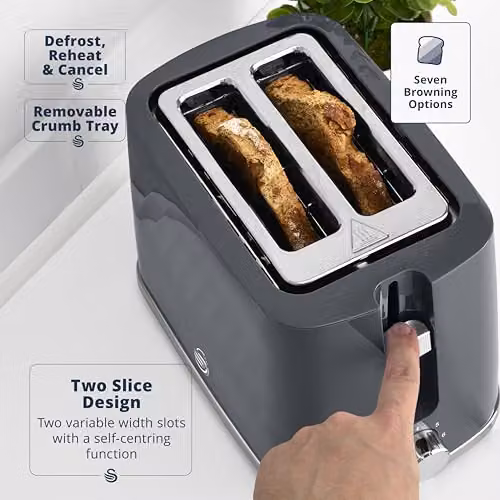 Swan Windsor Kitchen Set in Grey featuring 1.7L Fast Boil Kettle and 2 Slice Toaster – 3