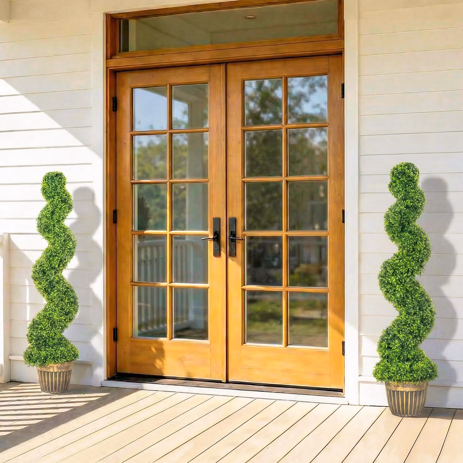 HOMCOM Set of 2 Green Artificial Topiary Spiral Boxwood Trees with Pots, Height: 150 cm – 8