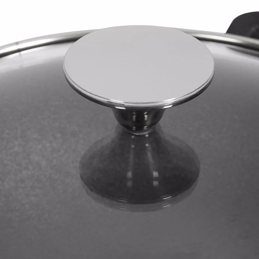 PAWNORA Cast Iron Non Stick Wok with Glass Lid, Black, W: 30 cm, H: 9 cm – 2