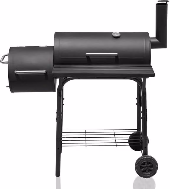 Alivio Large Black Charcoal BBQ Grill with Offset Smoker, Warming Rack and Thermometer