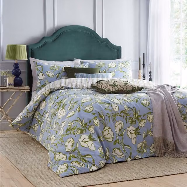 Albera Floral Duvet Cover Set in Blue and Green, 180 x 200 cm