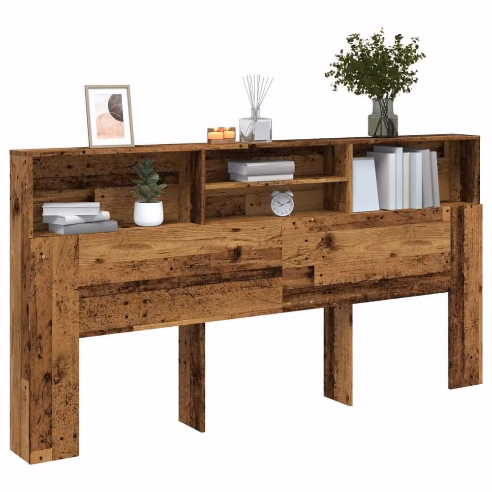 Berkfield Home Headboard Cabinet in Old Wood Brown, W/D/H: 200 x 19 x 103.5 cm – 2