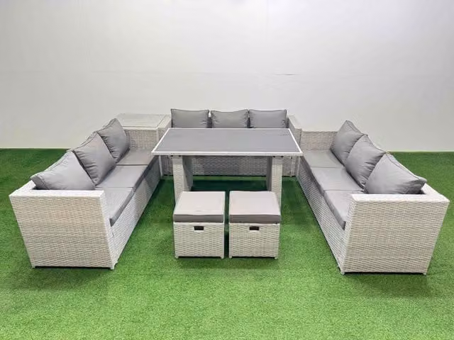 Fimous Modern Outdoor Garden Furniture Set in Light Grey with Side Table and 2 Small Stools