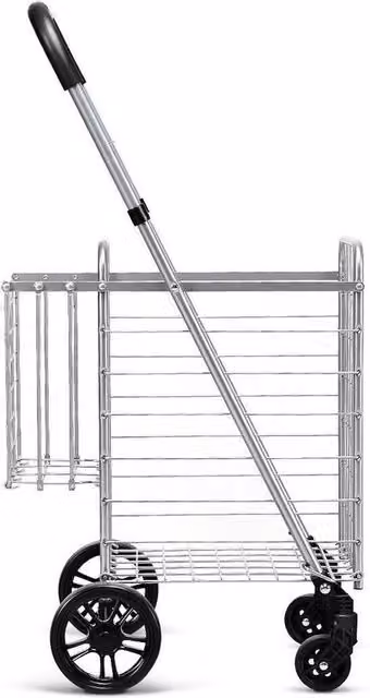 Ventryn Double Basket Foldable Shopping Cart, Portable Utility Grocery Cart in Grey and Silver