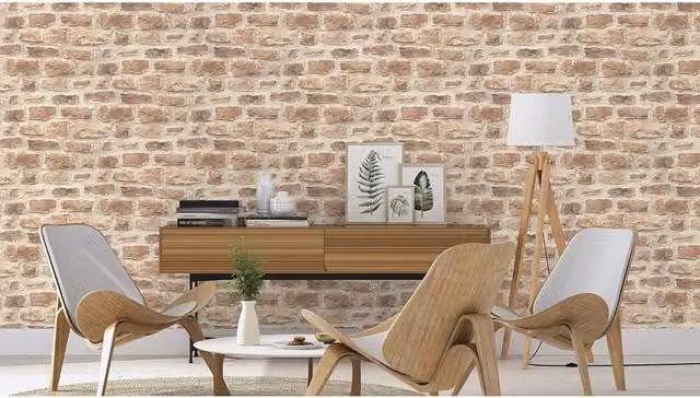 Rasch Rustic Stone Brick Wallpaper in Beige and Brown