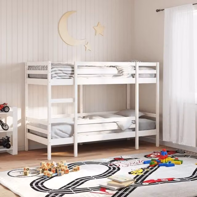 Berkfield Home White Solid Wood Pine Bunk Bed W/D/H: 90 x 200 cm