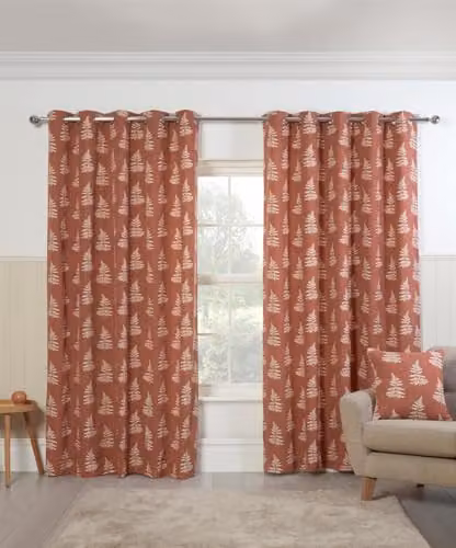 Sundour Esher Floral Eyelet Curtains in Orange, Width: 117 cm, Drop: 137 cm