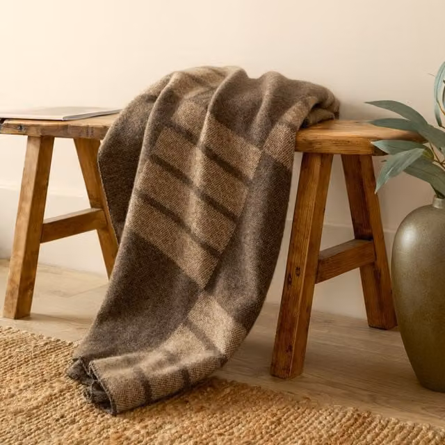 Yard Harlech Woven Reversible Geometric Throw in Brown, W: 130 cm, L: 180 cm