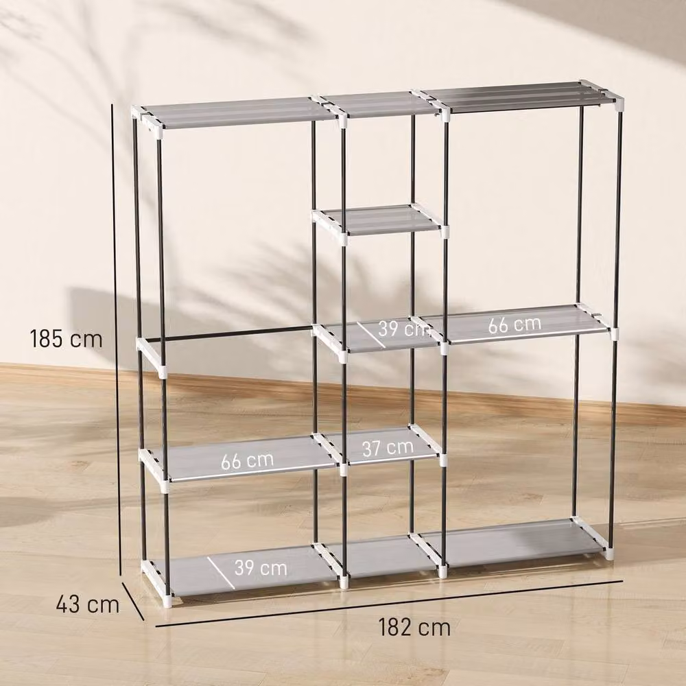 KORVIXA Grey Metal Clothes Wardrobe with 8 Shelves, Width: 90 cm – 2