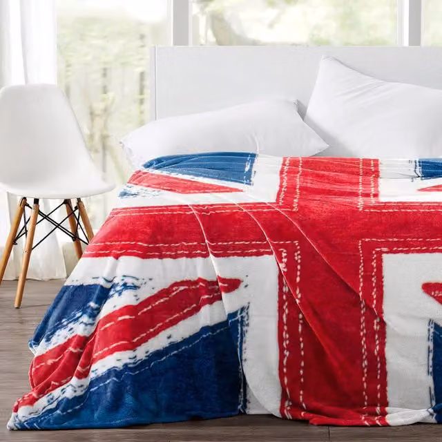 Velosso Red Union Jack Checked Flannel Blanket Throw, W: 127 cm, D: 152 cm