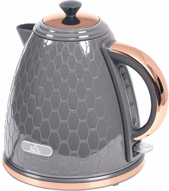 Rolipo 3kW Rapid Boil Glass Kettle with Grey Honeycomb Design, 1.7 l – 1