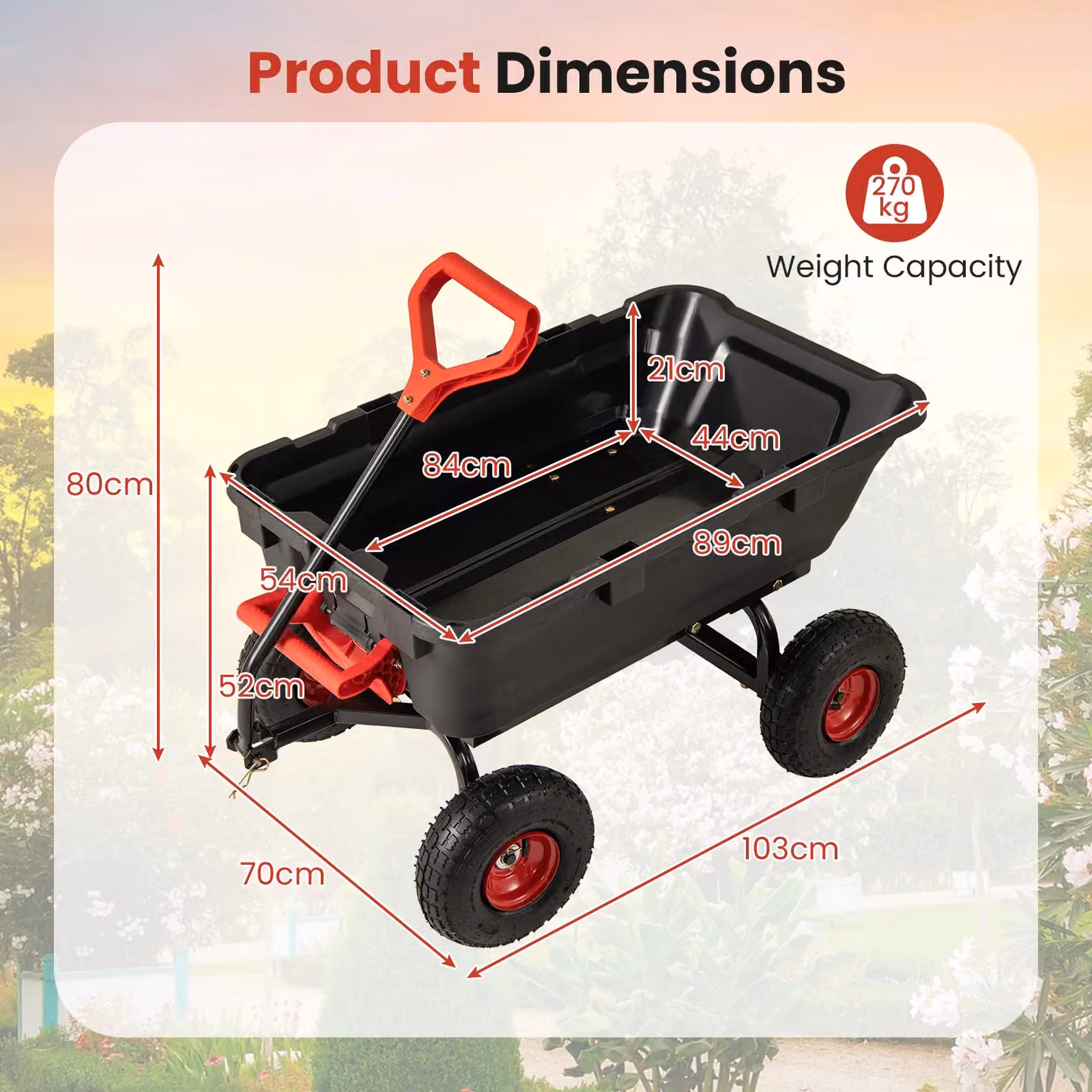 Gymax Heavy Duty Poly Garden Dump Cart with Adjustable Handle in Black – 2
