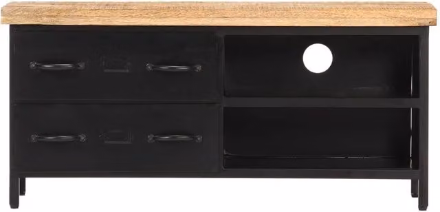 Berkfield Home Industrial TV Cabinet in Black Rough Mango Wood, W/D/H: 90 x 30 x 41 cm – 1