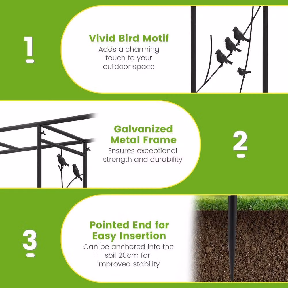 VOGREX Heavy-Duty Garden Arbor Feeding Station in Black Galvanised Steel Trellis Support – 5