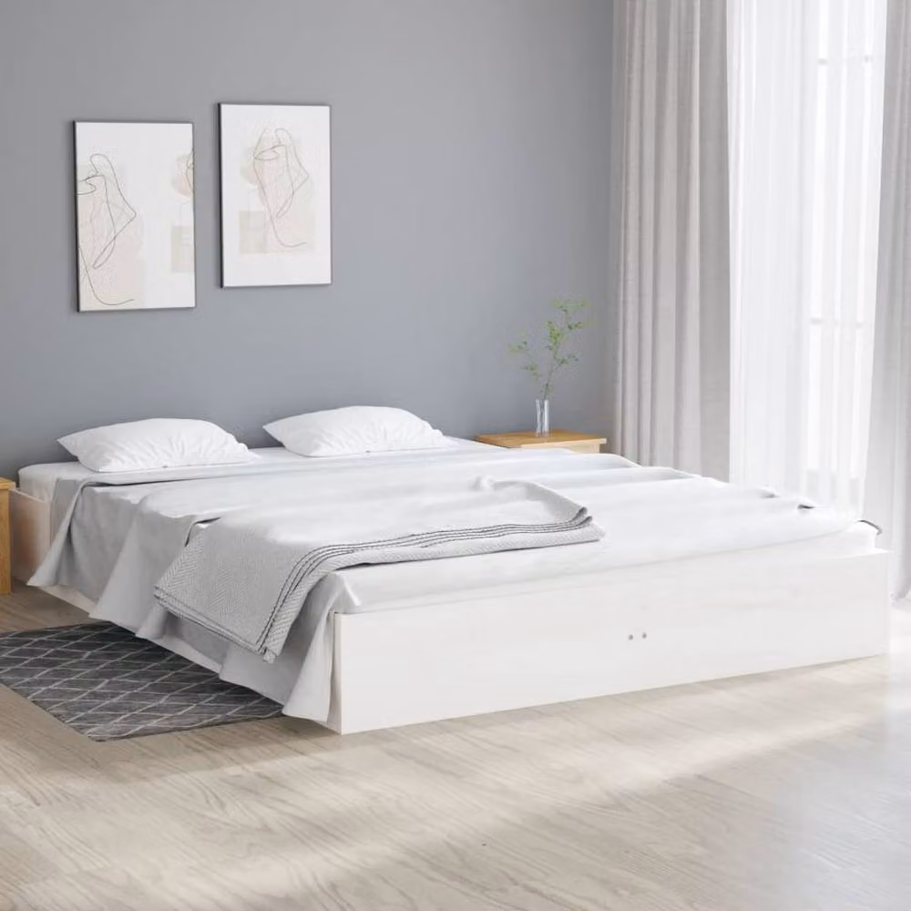 Berkfield Home White Solid Pine Wood Double Bed Frame W: 135 cm, L: 190 cm – 2