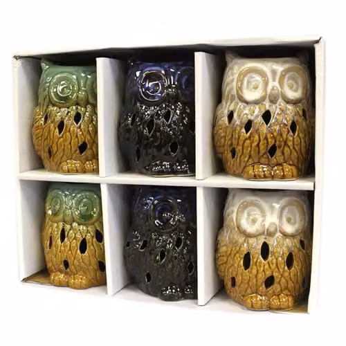 Ancient Wisdom KDMD Classic Rustic Ceramic Owl Oil Burner for Tealights in Brown and Multicolour – 3