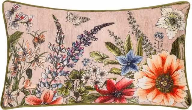 Hidcote Manor Evelyn Floral Velvet Cushion in Pink with Feather Filling