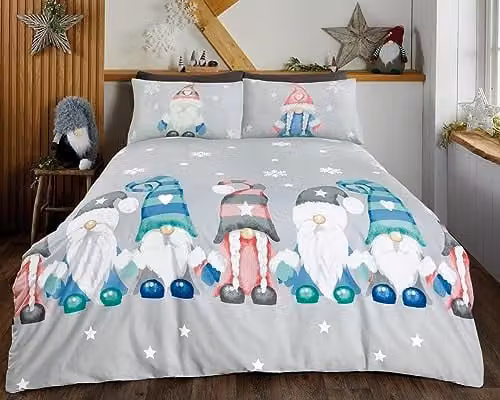 Rapport Home Christmas Gonk Reversible Microfibre Duvet Cover Set with 2 Pillowcases in Silver and Grey