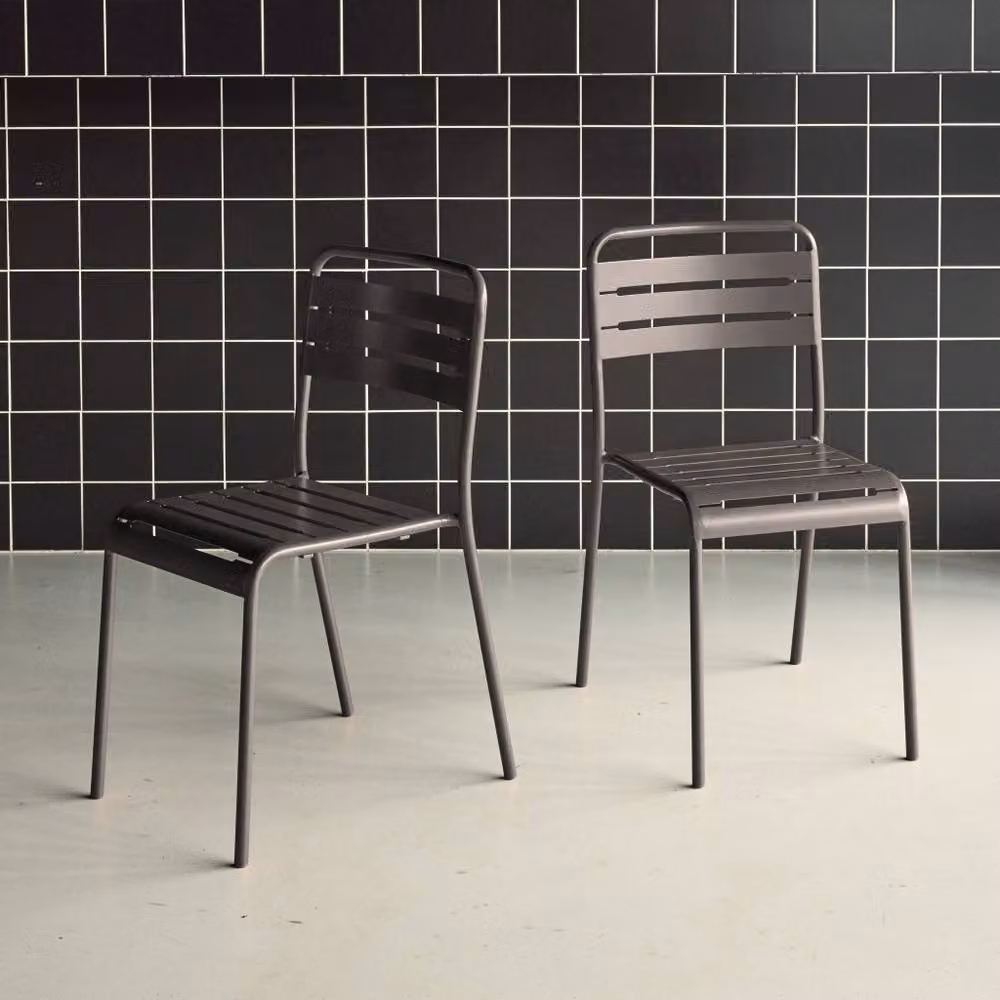 sweeek Pair of Stackable Steel Garden Chairs in Matt Dark Grey – 2