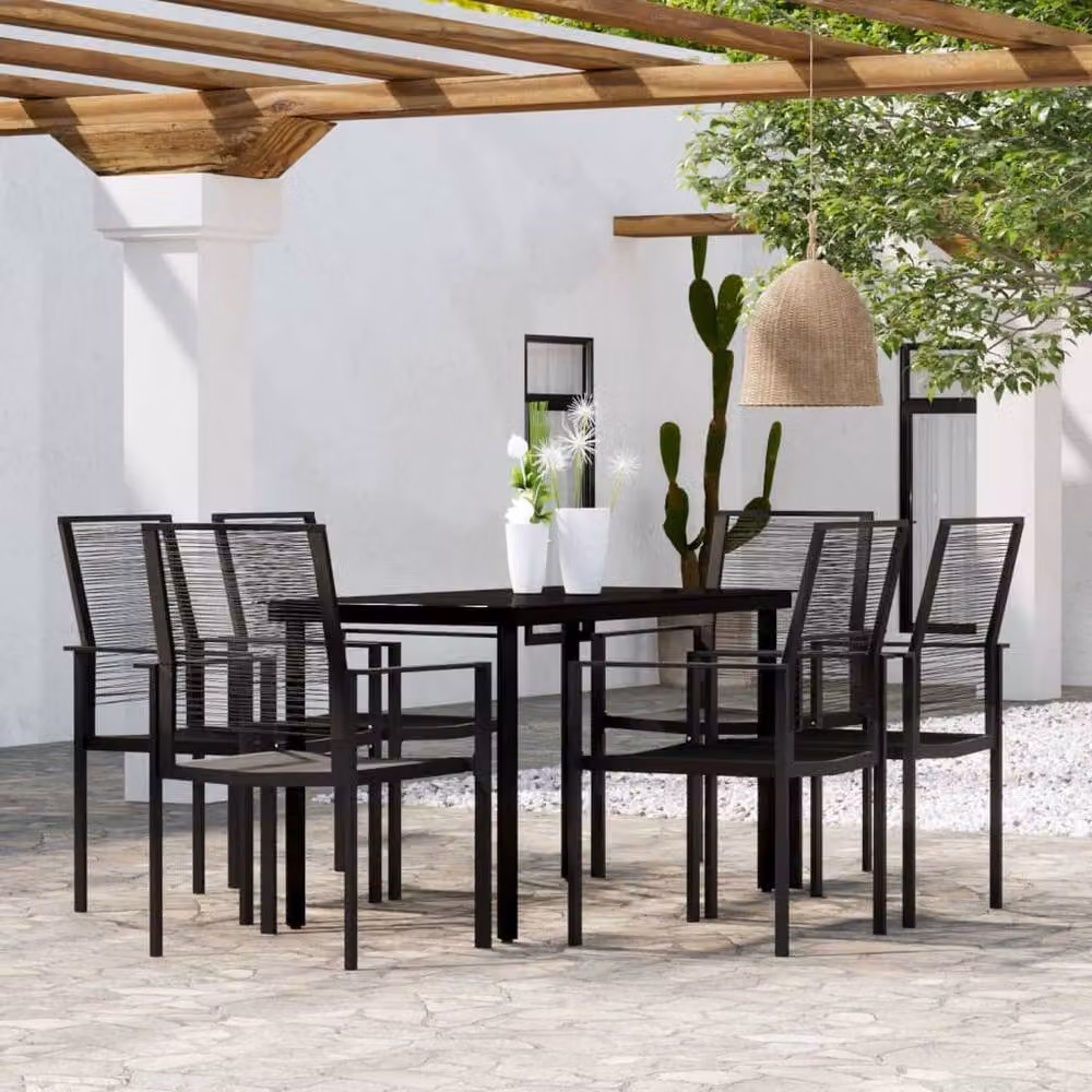 Berkfield Home 7 Piece Modern Garden Dining Set in Black – 1