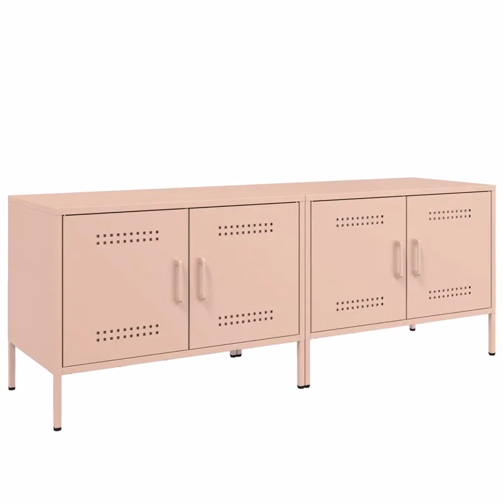 Berkfield Home Set of 2 Pink Metal Industrial TV Cabinets, W: 68 cm, D: 39 cm, H: 50.5 cm – 2