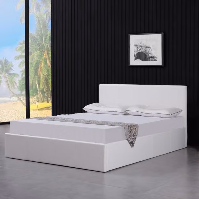Kosy Koala Modern White Upholstered Synthetic Leather Ottoman Storage Bed Frame with Lift-Up Base, W/D/H: 140 x 200 cm