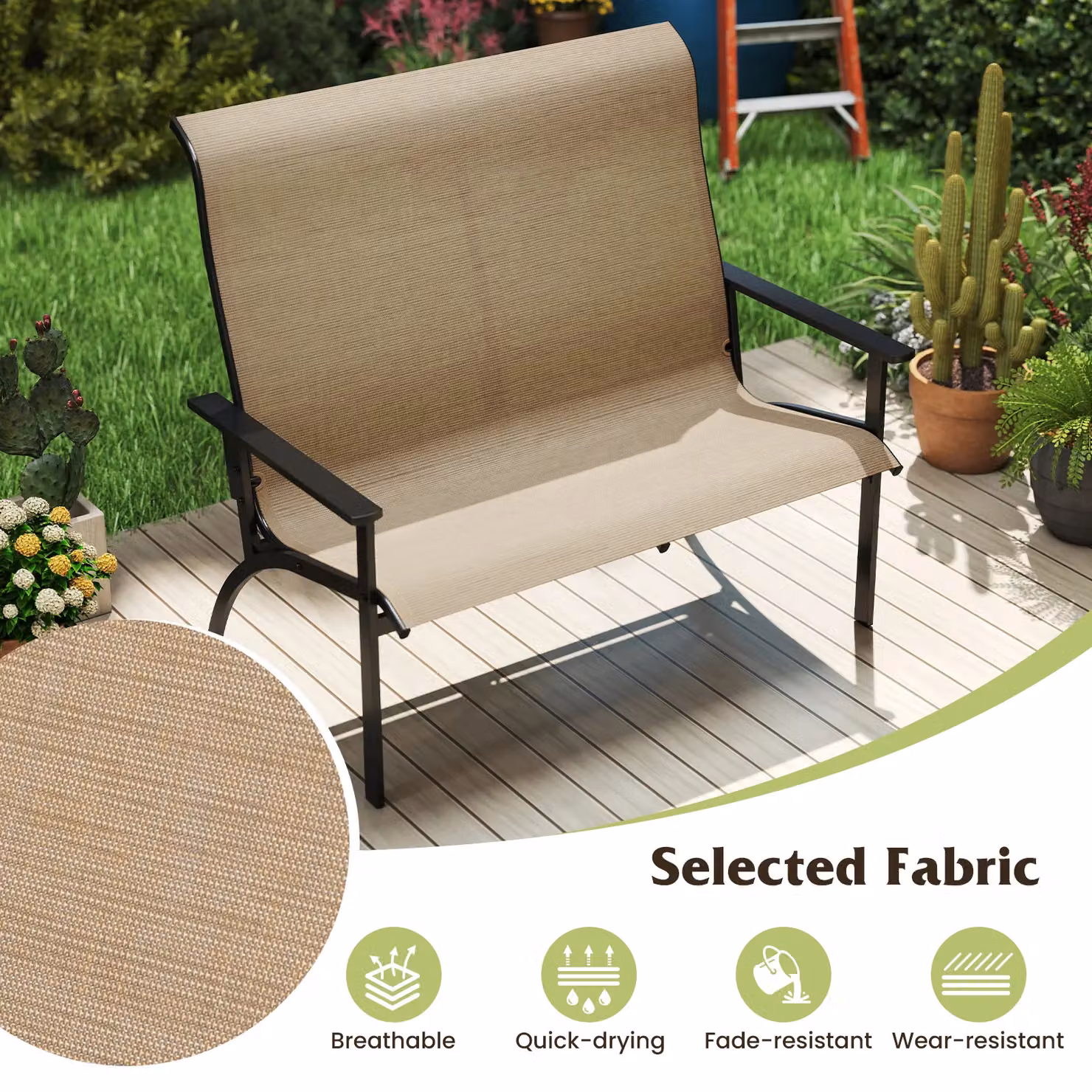 Gymax 2-Person Outdoor Adirondack Patio Garden Bench with Armrests in Brown – 4