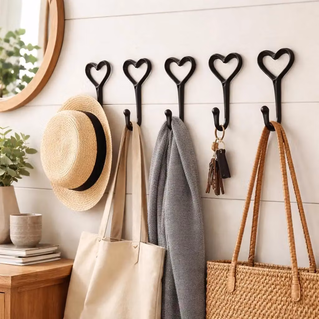 Marco Paul Set of 5 Black Metal Wall Mounted Love Heart Coat Rack and Hooks – 3