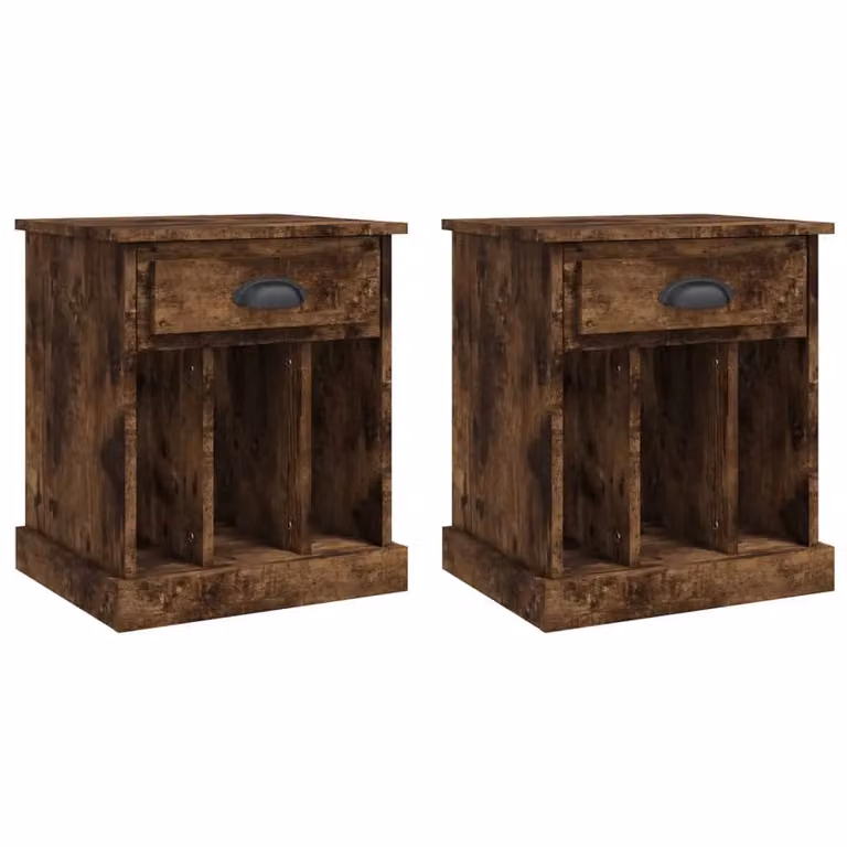 Berkfield Home Set of 2 Smoked Oak Bedside Cabinets in Brown, W/D/H: 43 x 36 x 50 cm