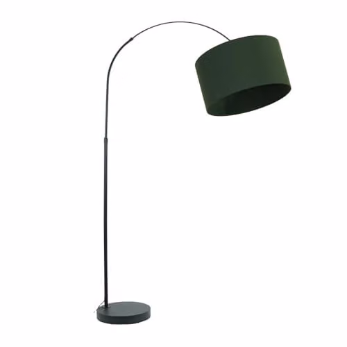 ValueLights Louis Black Metal Arched Floor Lamp with Green Fabric Drum Shade