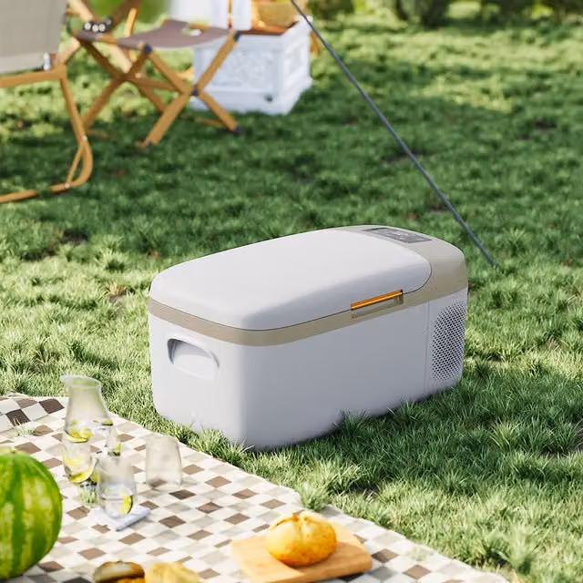 Living Star Portable Car Refrigerator with Digital Display, White and Green, Width: 27.9 cm